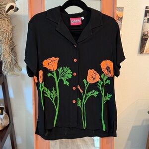 Big Bud Press PAINTSTAMPED PANTRY BUTTON-UP - POPPY